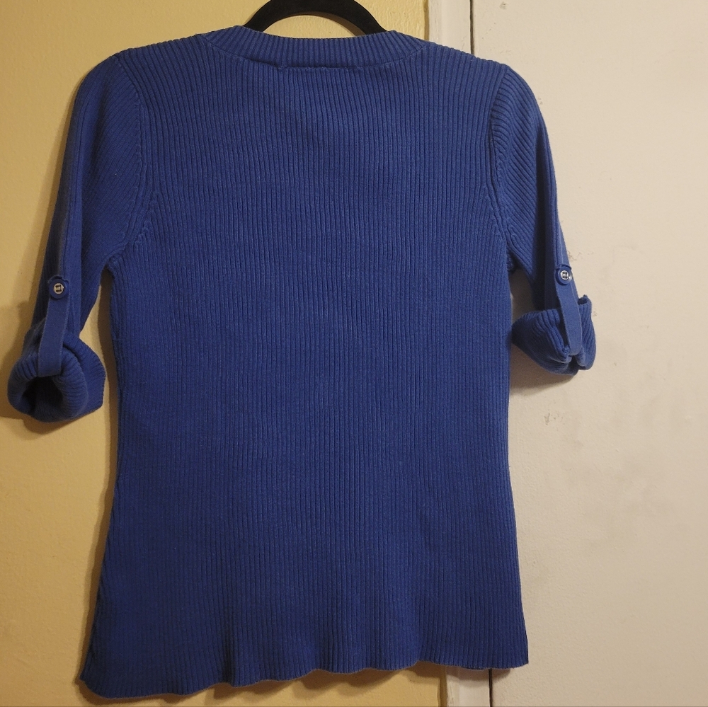 Axcess A Liz Claiborne Company Women's Ribbed V-neck Sweater in Blue SZ M